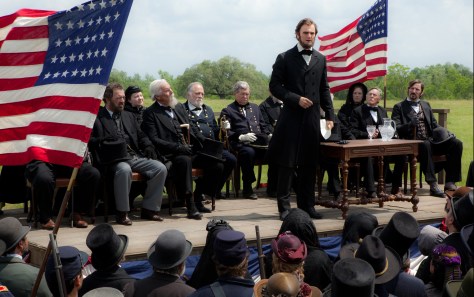 Abraham Lincoln (Benjamin Walker) delivering a speech in ABRAHAM LINCOLN: VAMPIRE HUNTER. (photo by Stephen Vaughan, courtesy of Twentieth Century Fox Film Corporation. © 2011. All rights reserved.)